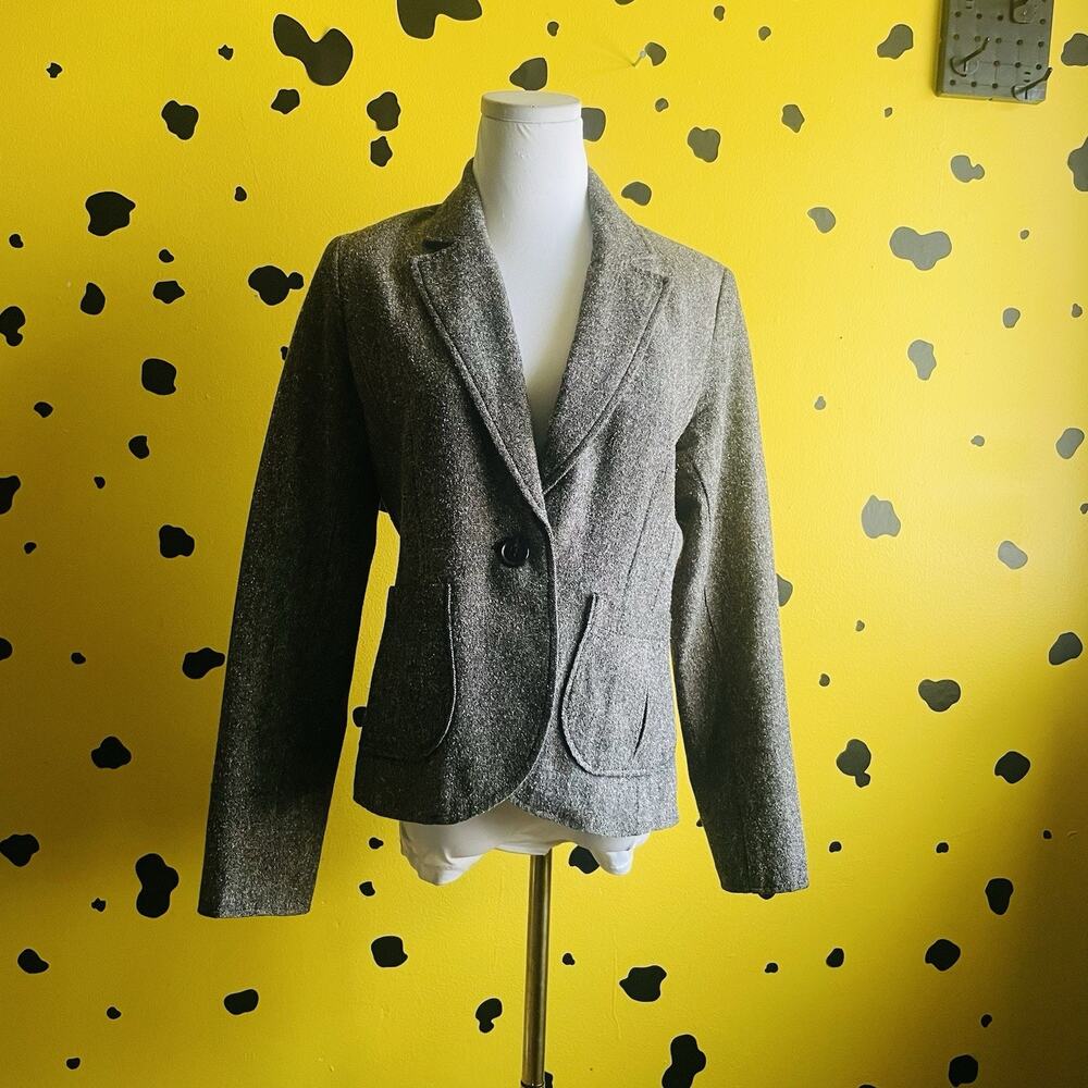 H&M Tweed Blazer Jacket Womens Size 10 Gray Academia Classic Preppy Minimalist